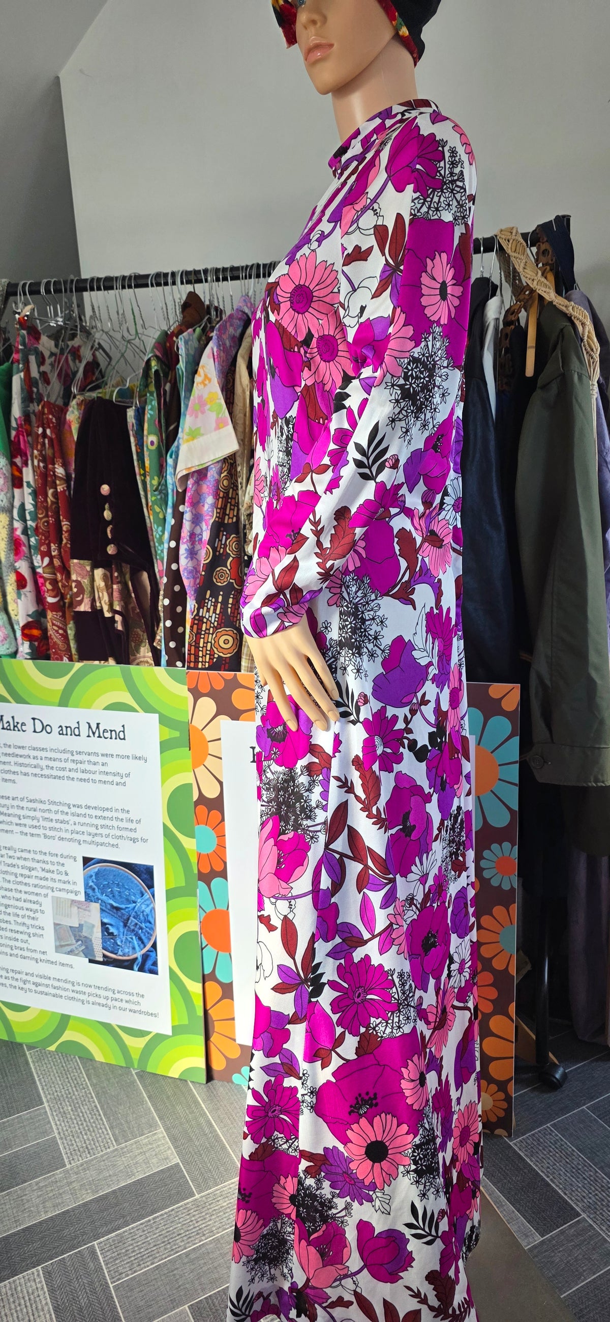 1970s Mary Hames Floral Maxi Dress sz16
