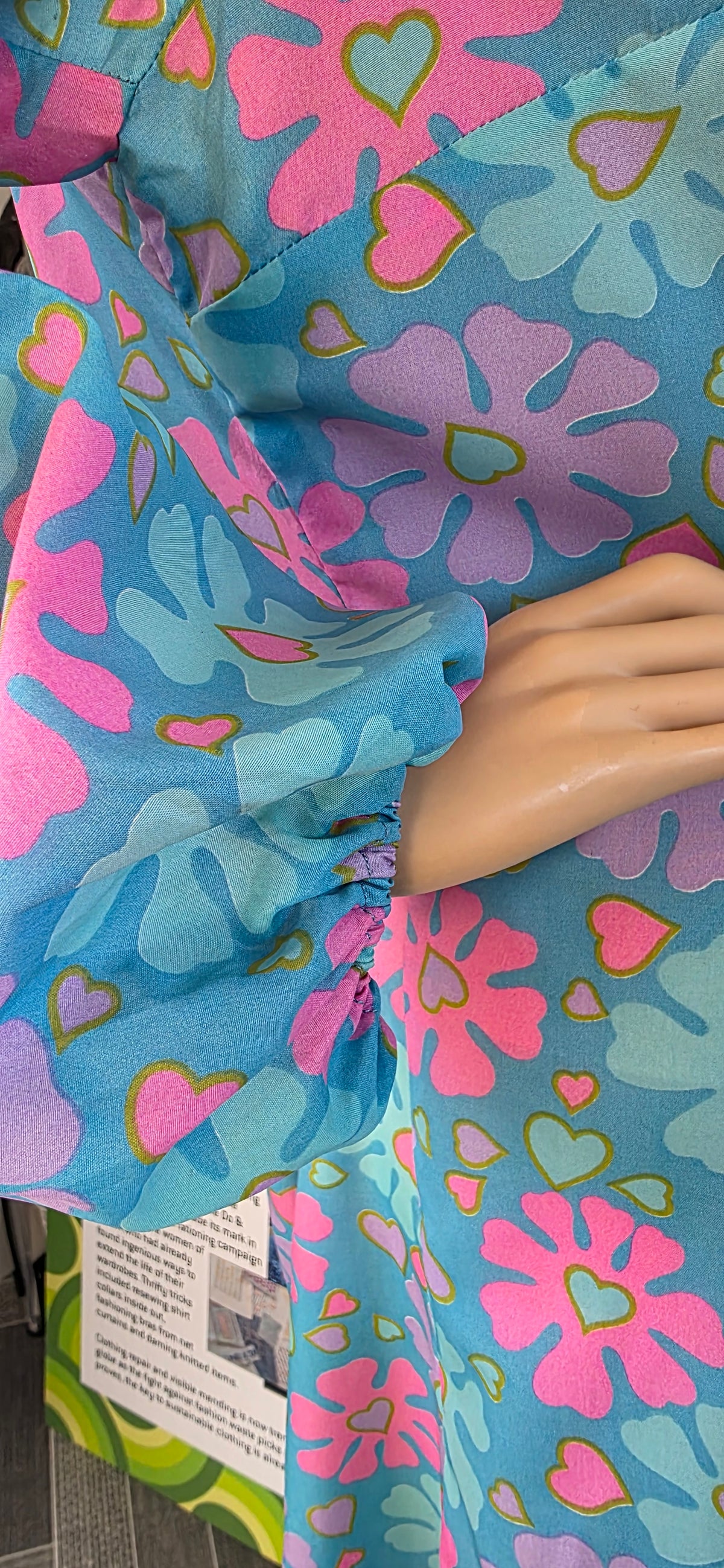 1960s Handmade Blue & Pink Floral Day Dress sz18/20