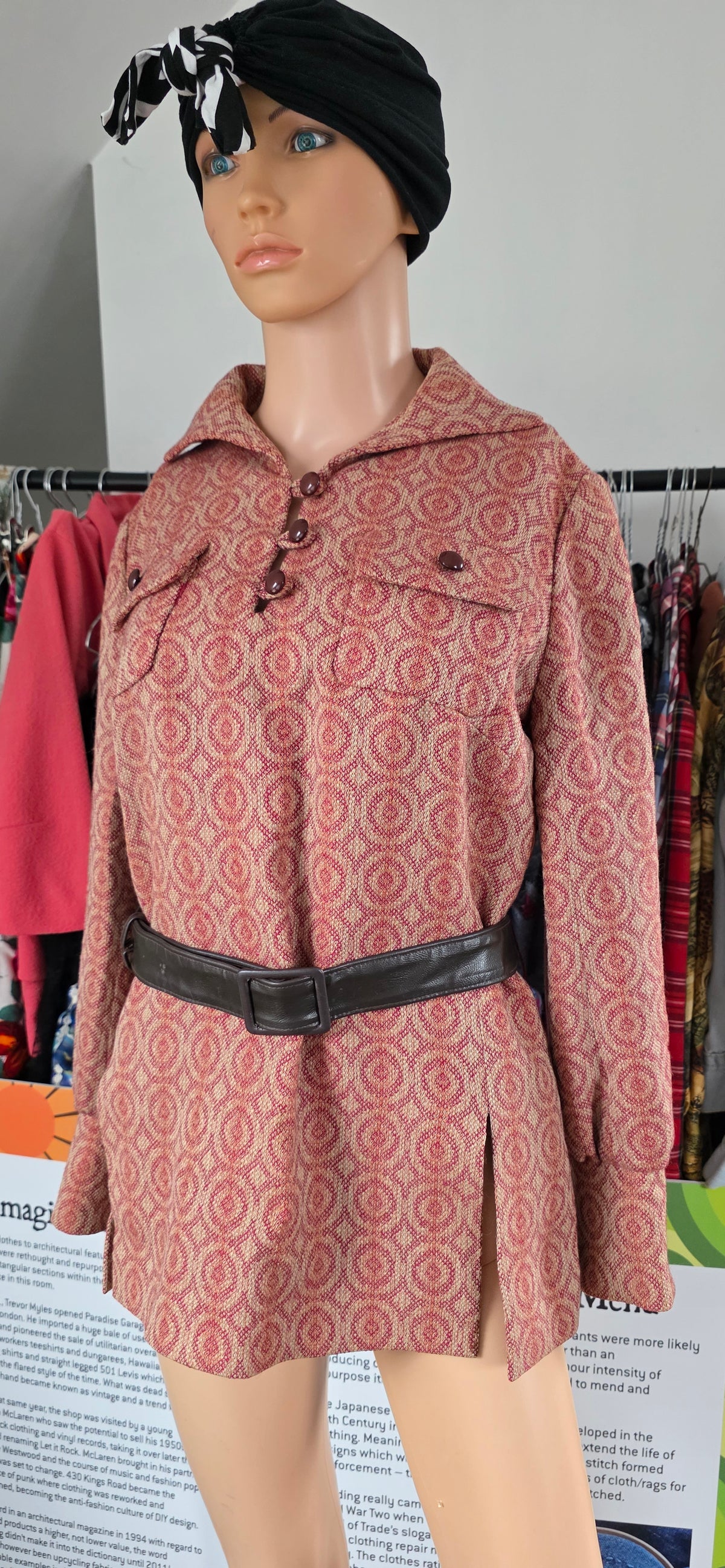 Vintage Cojana Burgundy / beige Wool Tunic Top sz 14/16