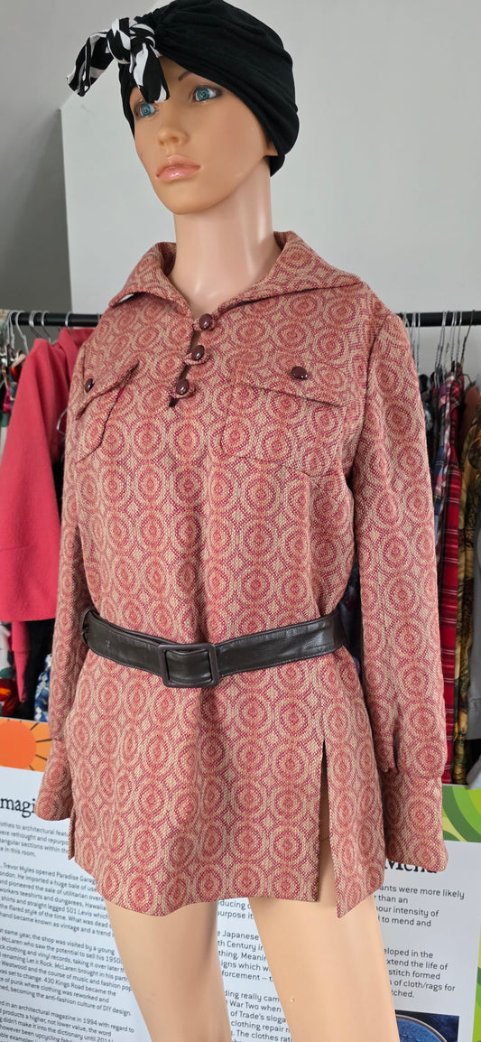 Vintage Cojana Burgundy / beige Wool Tunic Top sz 14/16