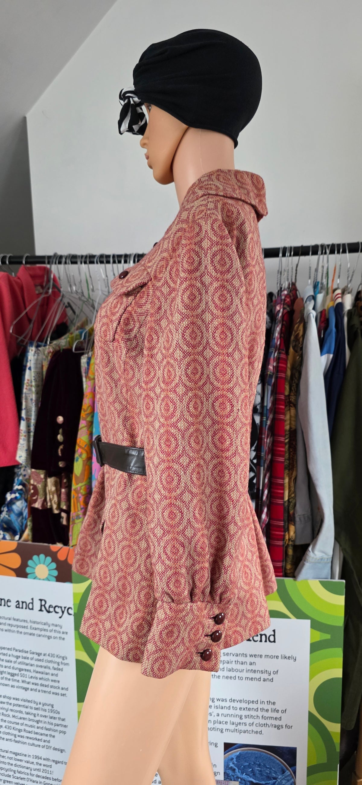 Vintage Cojana Burgundy / beige Wool Tunic Top sz 14/16