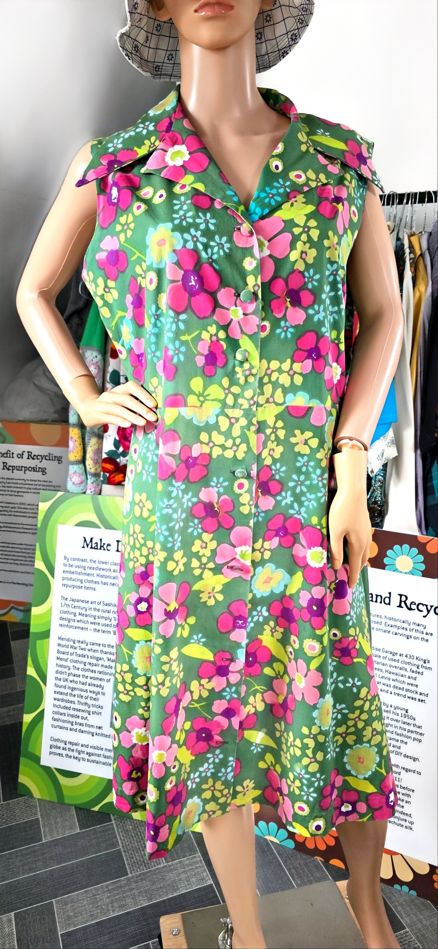 1950s Green Floral Cotton Sundress sz 18