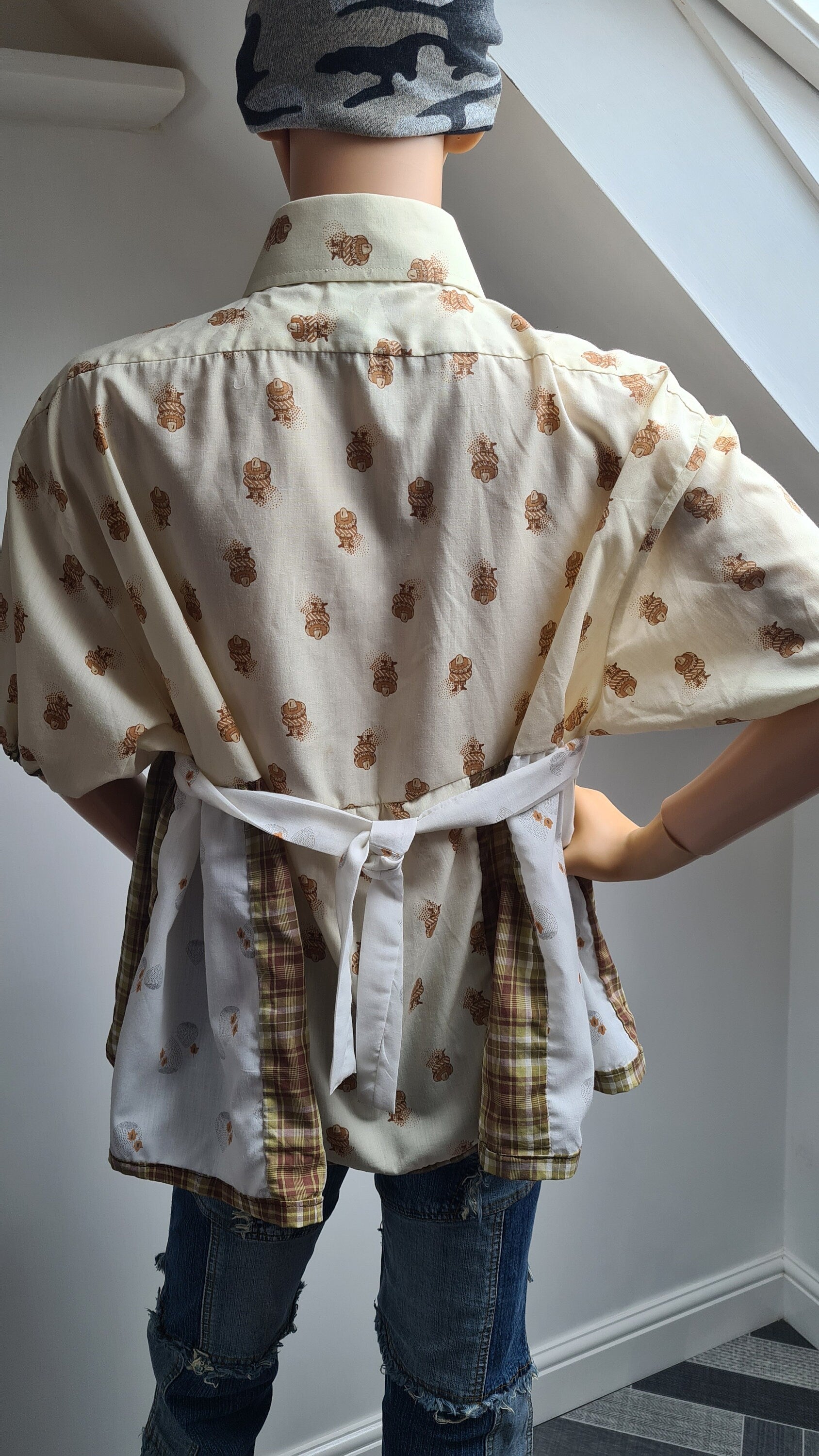 Reworked Vintage Print Shirt Smock Top One Size