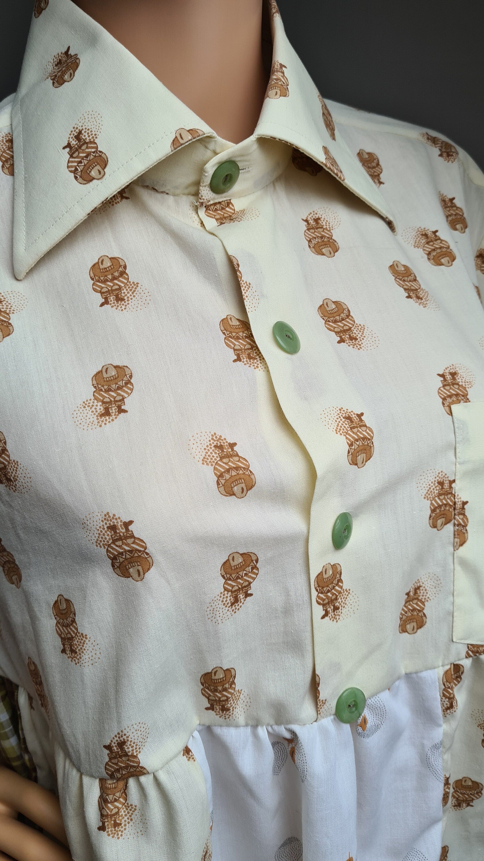 Reworked Vintage Print Shirt Smock Top One Size